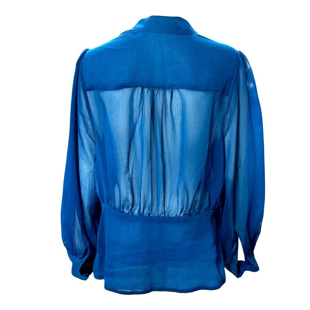 7th Avenue New York Company Large Teal Sheer Blouse V neck Long Sleeve City Chic - Picture 6 of 13